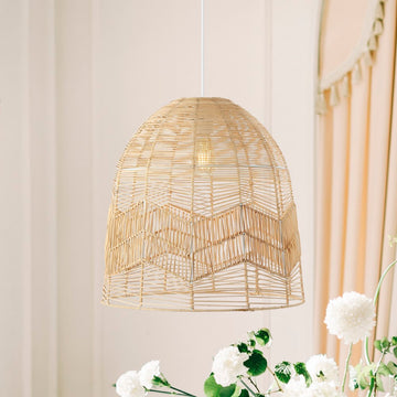 Sofia 17.5" Farmhouse Coastal Rattan 180" Cord Plug-In or Hardwired LED Pendant - JONATHAN Y